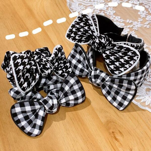 

retro wide-brimmed hair accessories black and white check thousand bird grid wide version big bow hairhoop hair ring set series accessories, Pink