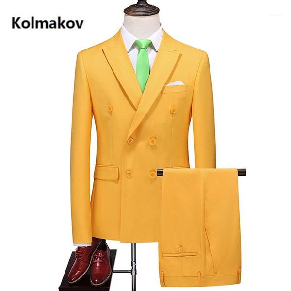 

jacket+trousers)2020 new arrival double breasted suits men,slim fit men's wedding suit men1, White;black