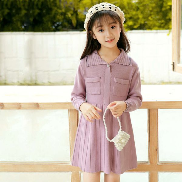 

sweater fall 2020 girls' new lapel slim skirt long sve knitted drs uc6i, Red;yellow