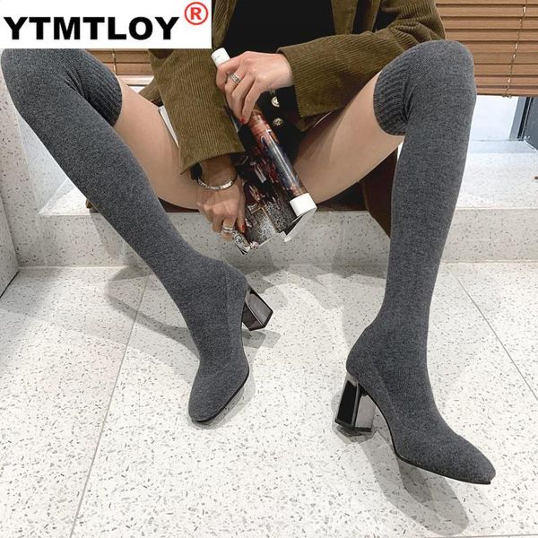 

winter boots lady thigh high heels shoes boots-women booties ladies over-the-knee rubber plush snow boots black