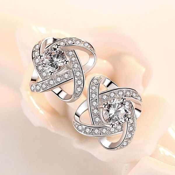 

stud trendy shine cubic zirconia rose flower 925 sterling silver female earrings wholesale jewelry drop no fade, Golden;silver