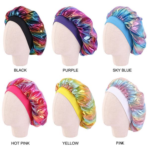 Berretto elastico per capelli per bambini in vendita calda carino per fascia laser per dormire Baby Shower Bath Silk Night Styling turbante cappello rotondo