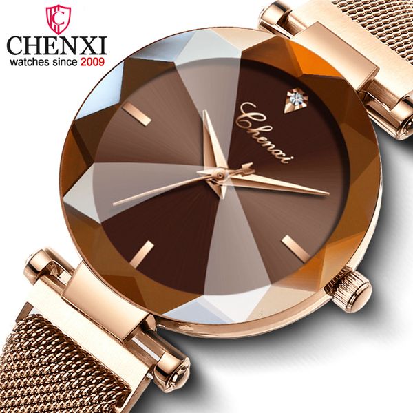 

chenxi fashion 4 colors gem cut geometry crystal luxury ladies quartz watches women's dress watch women clock zegarek damski, Slivery;brown