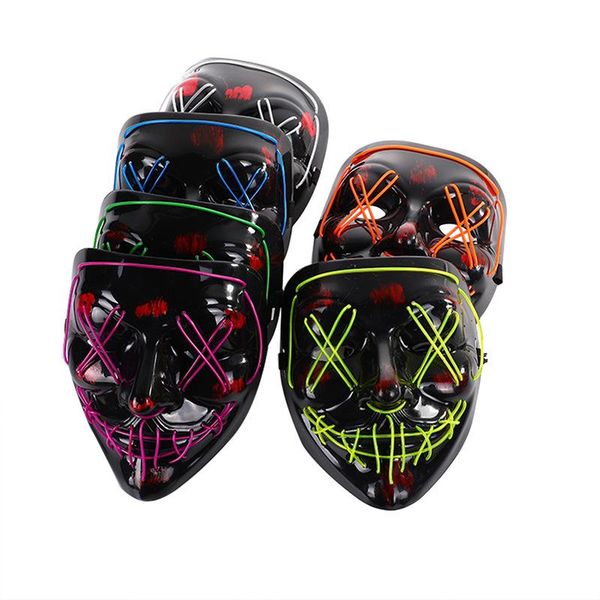 

halloween luminous mask black v-shaped blood horror led face mask ghost step dance cold light mask festival costume party supplies gift
