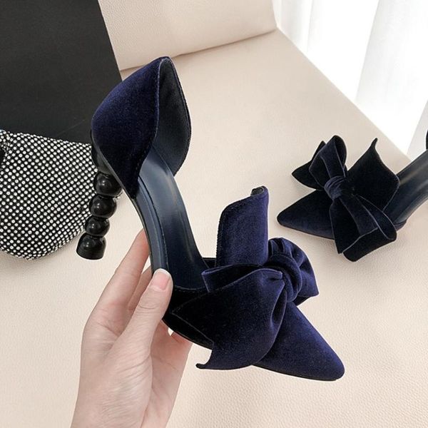 

us4-11 womens pointed toe bowknot velvet leather strange high ball heel pumps shoes plus size 2colors new arrival, Black