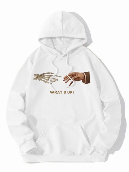 

men 1pc slogan & gesture print kangaroo pocket drawstring hoodie v0mb#, Black