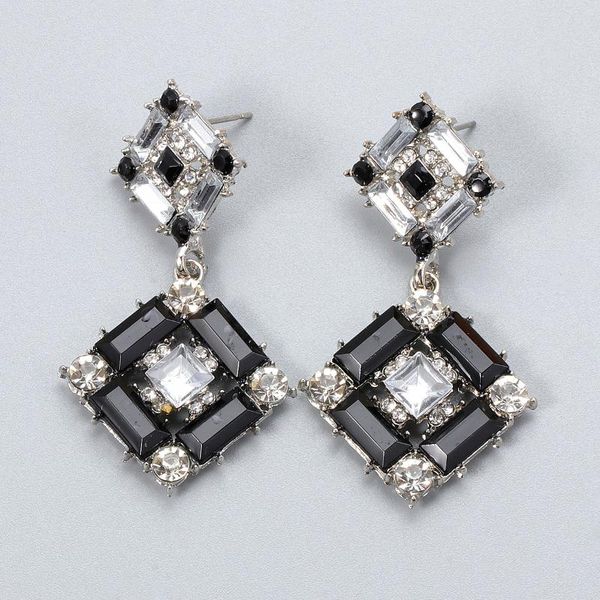 

wholesale jujia new classic women rhinestone black color drop earrings vintage ladies personality boho hanging dangle earrings, Silver