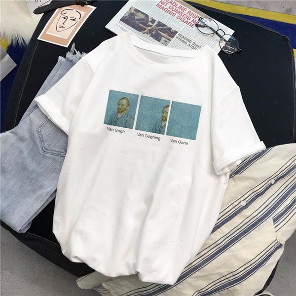 

harajuku van gogh oil painting print retro meme funny women t shirt new summer ulzzang fashion hipsters cute printed tees, White