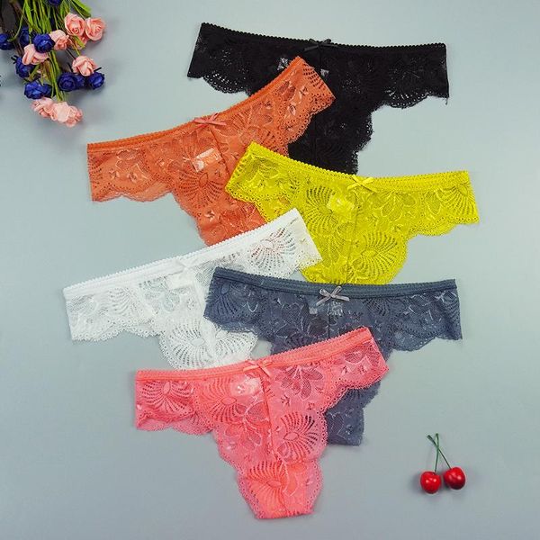 

6pcs/lots thongs lace panties women tangas transparent hollow erotic underpants intimate lingerie underwear panty, Black;pink