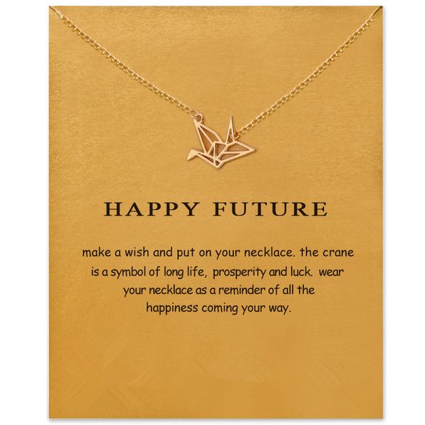 

choker necklaces with card gold silver crane pendant necklace for fashion women jewelry happy future