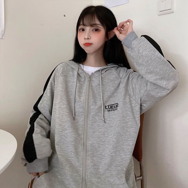 

dhtk1 autumn coat sweater new korean style for casual printing loose letter ins trendy thin sweater coat hooded women tn1xh, Black