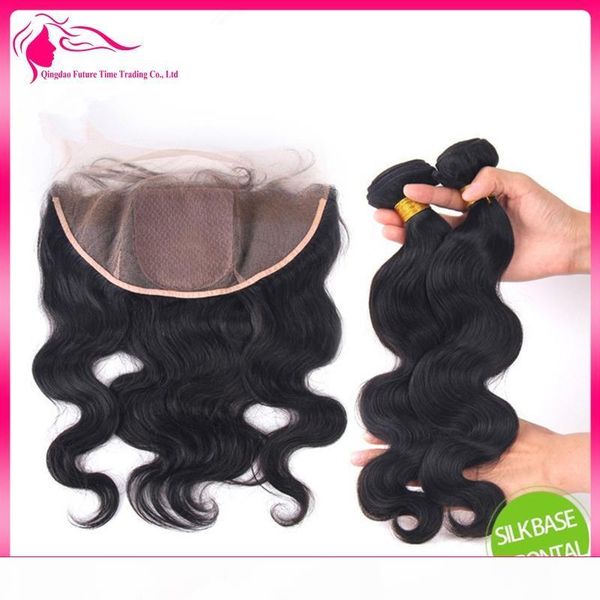 

7a brazilian body wave with closure ear to ear silk base lace frontal closure with full frontal lace closure 13x4 with 3 bundle, Black