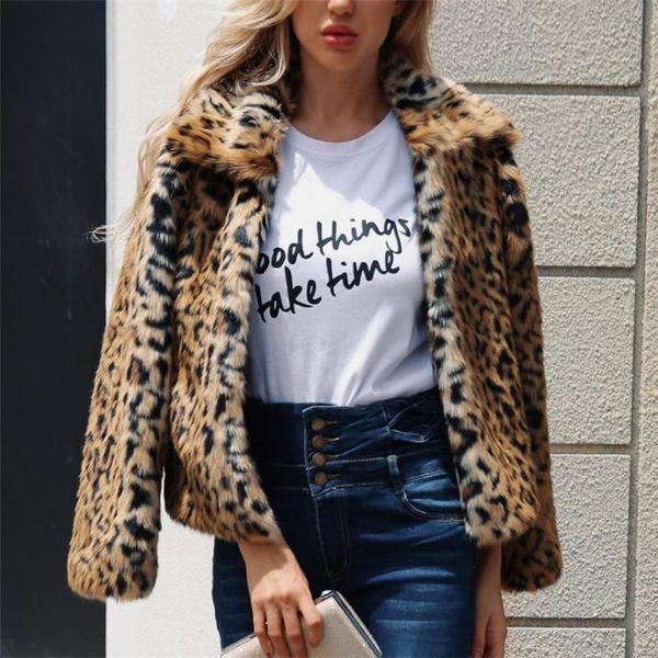 

women's fur & faux european and american simulation jacket coats autumn winter fashion leopard lapel short paragraph warm coat, Black