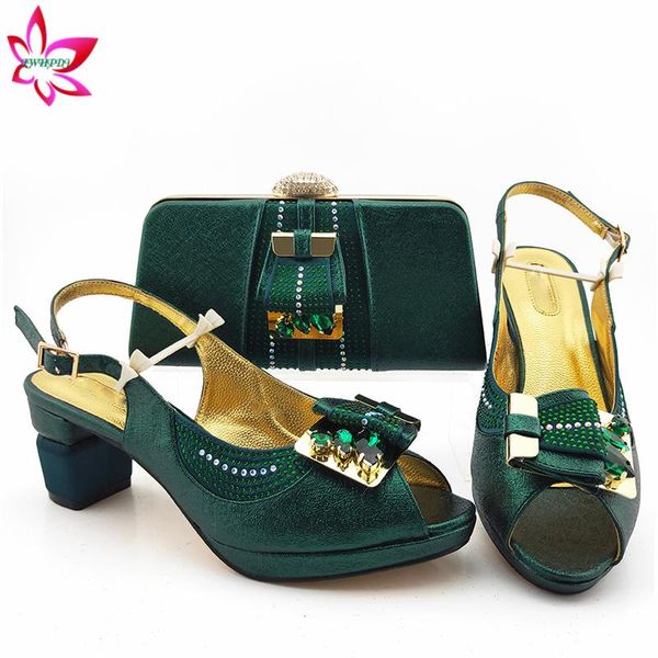 

африканская обувь стиля отдыха с matching сумки для венчания итальянского темно-зеленый цвета 2020 чистки и сопрягать сумка с кристаллами, Black