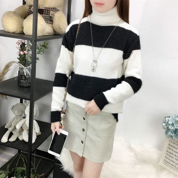 

vxwsj autumn and winter new base style high loose pulloversweater pullover lazy style collar sweater women's hipster sweet pullover kor, White;black