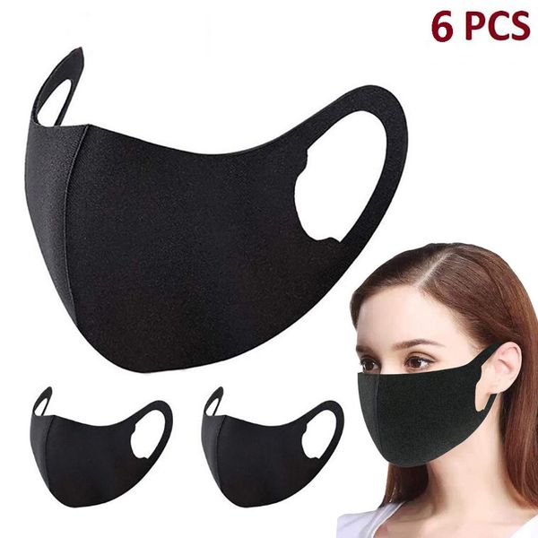 

6pc unisex моющийся многоразовый 3d дизайн маски для взрослых solid color рот обложка маски ткань защитная маска для лица маскарад маскарад