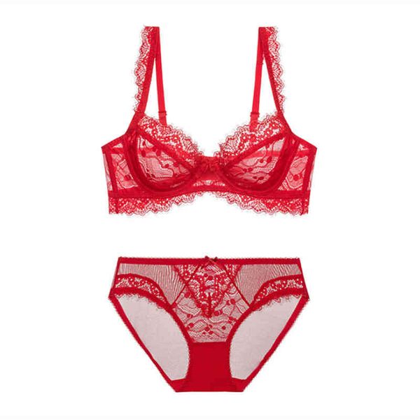 

fashion design luxury bra set lace underwear eyelashes thin section sponge large chest small women's, Red;black