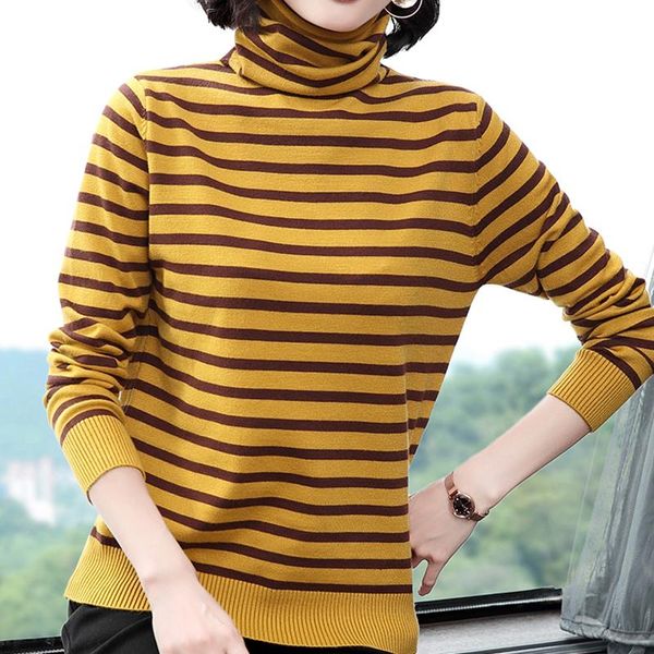 

women's sweaters striped knitted sweater women 2021 autumn winter korean loose turtleneck long sleeve pullover female jumper clothes, White;black