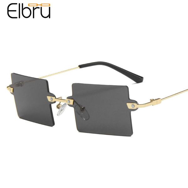 

sunglasses elbru rectangle rimless comfort classic gold frame sungshades ocean color lens fashion brand design spectacles unisex, White;black