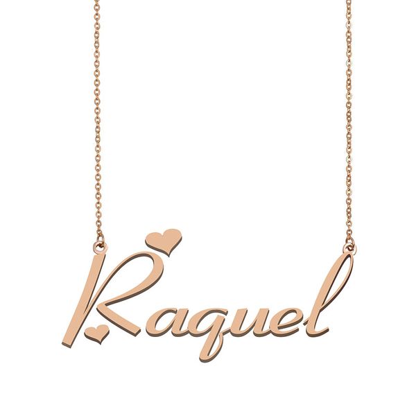 

raquel name necklace custom nameplate pendant for women girls birthday gift kids friends jewelry 18k gold plated stainless steel, Silver