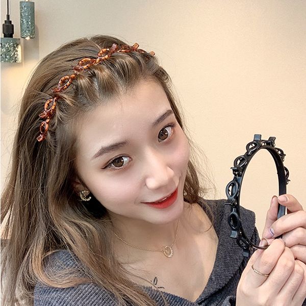

double layer bands clip hairbands fashion plastic braided headband punk new knitting womens headwear hair accessories