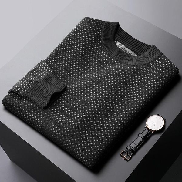 

men's sweaters classic dot jacquard mens luxury round collar turtleneck autumn winter sweater male fashion fit 3xl, White;black
