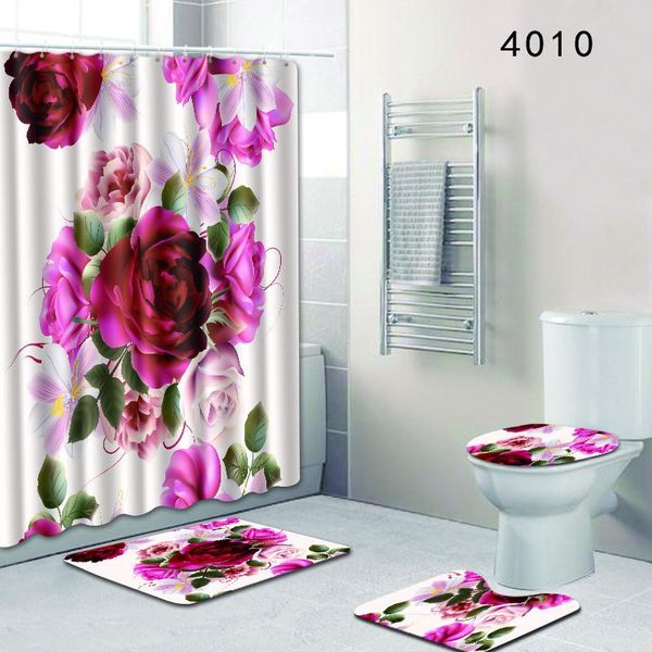 

t 3 4pcs bathroom rug sets flowers bath mat and shower curtain set bathroom carpet accessories toilet seat covers for home decor bbyfoq