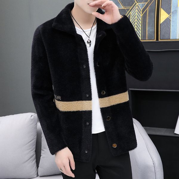

autumn and winter 2020 new fashion trend men's color matching lapel gold thick jacket mink veet coat, Black;brown