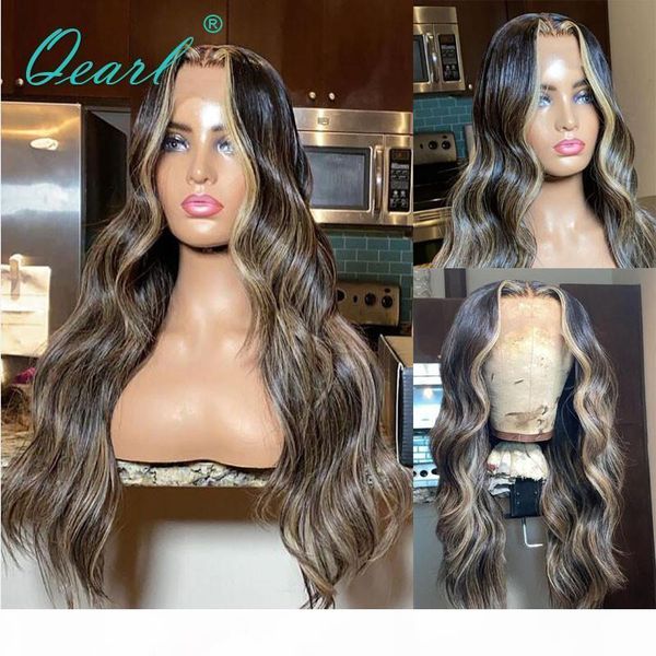 

body wave human hair lace front wig ombre blonde highlights color lace wigs 13x4 13x6 remy hair for women 150% qearl, Black;brown