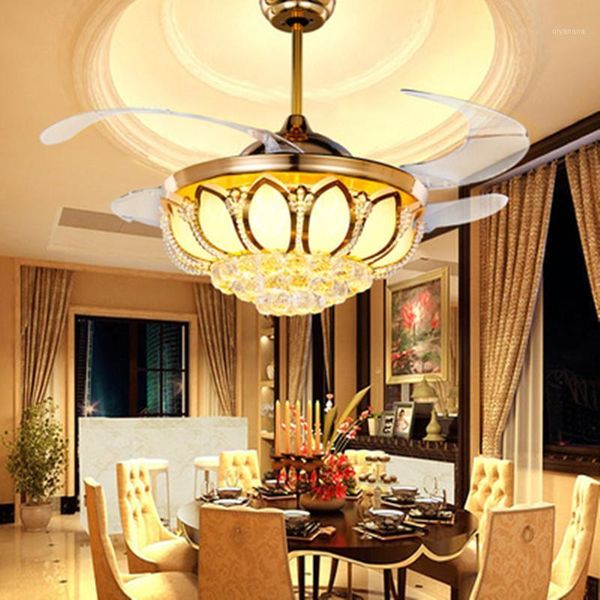 

electric fans ikvvt european-style ceiling light luxury led crystal invisible for living dining bedroom with remote control1
