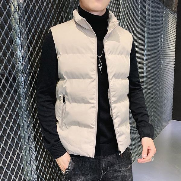 

men's vests 2021 winter men thicken sleeveless heated jackets coat solid zipper pocket stand collar waistcoat chaleco hombre red1, Black;white