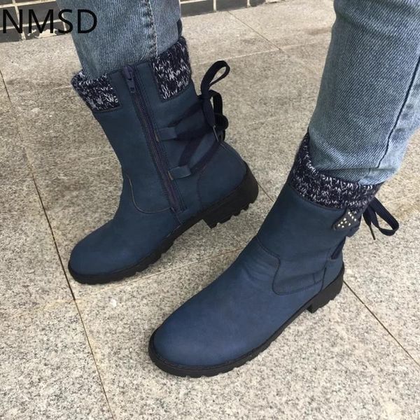 

boots 2021 ladies warm shoes genuine leather snow woman winter women's mid calf platform booties, Black