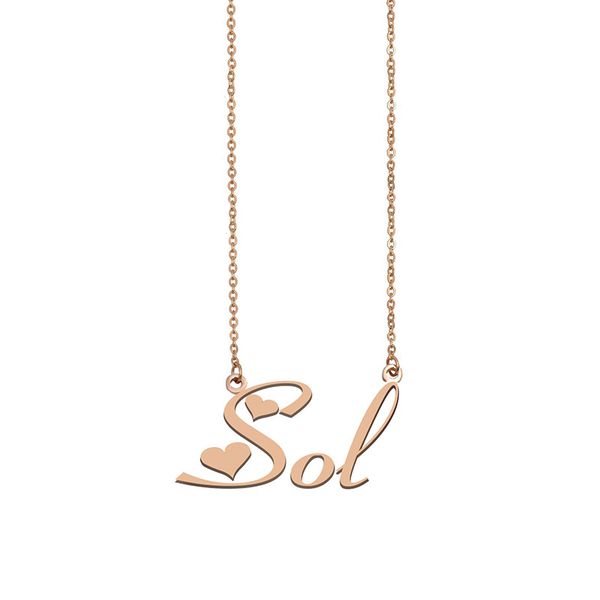 

Sol Name Necklace Custom Nameplate Pendant for Women Girls Birthday Gift Kids Best Friends Jewelry 18k Gold Plated Stainless Steel, Silver