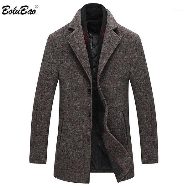 

bolubao men winter wool coat men's new solid color multi-pocket warm thick wool blends woolen pea coat male trench overcoat1, Black