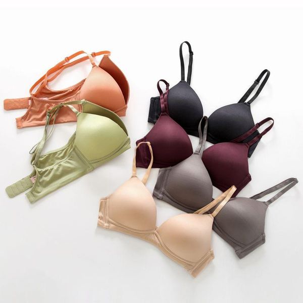 

bras fashion wire gathered bra simple 3/4 cup deep v-neck push up women seamless female underwear, Red;black