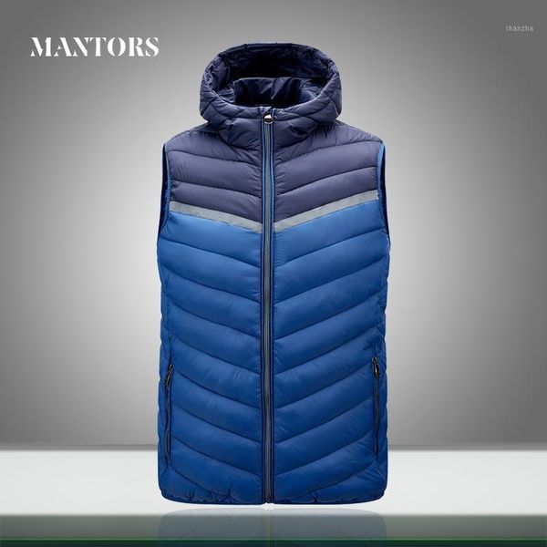

new brand winter jacket men casual hooded vest zipper mens sleeveless jacket thick solid color patchwork waistcoat cotton padded1, Black;white