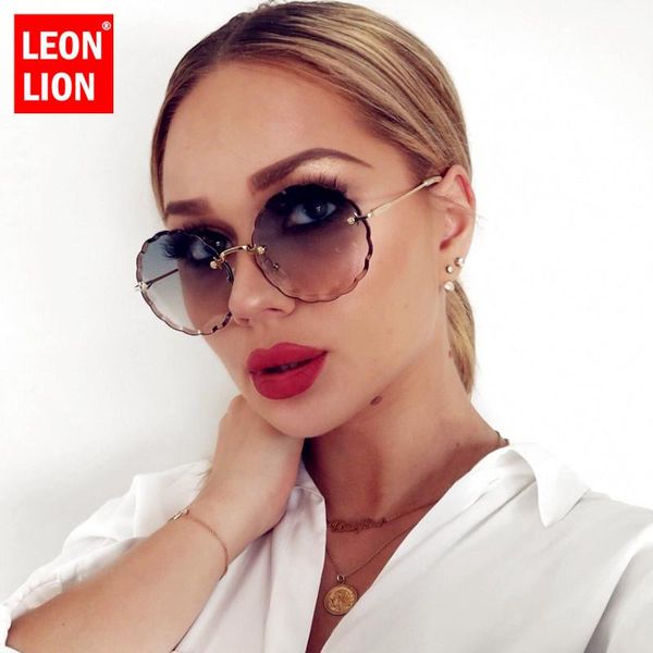 

leonlion 2020 luxury oversized sunglasses women rimless sun glasses women flower round eyewear vintage feminino, White;black