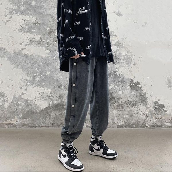 

men's jeans hybskr casual oversize pencil 2021 autumn winter woman denim pants korean streetwear man hip hop trousers, Blue