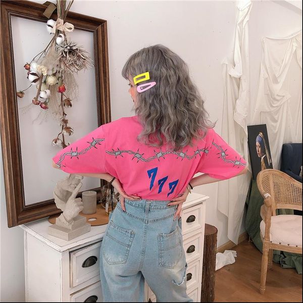 

tumblr cute casual harajuku cotton korean women t shirt summer fashion letter printing loose chic kawaii pink plus size tee, White