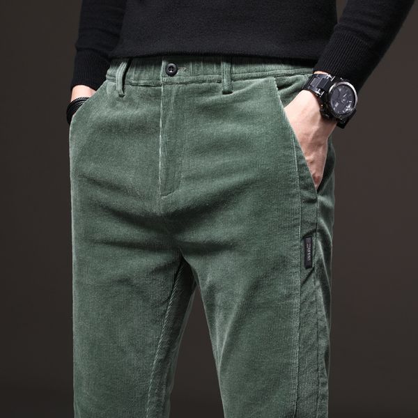 

2021 new autumn winter newly fashion men jeans designer slim fit casual business corduroy pants leisure smart thick velvet warm trousers qn4, Blue