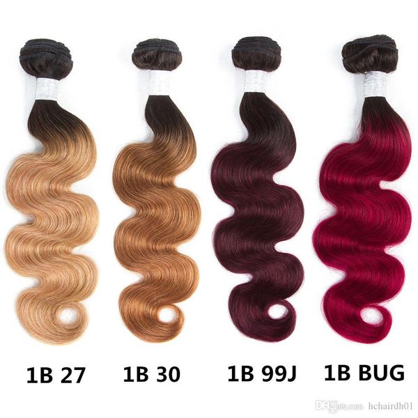 

2 tone ombre brazilian human hair 4 bundles body wave weave human hair extensions 10-26inches t1b 27 t1b 30 100% human hair bundles, Black