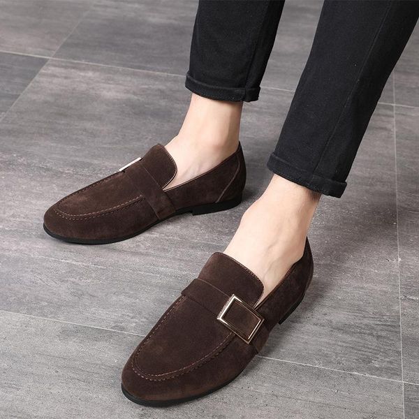 

2020 fashion men suede leather shoes mlae dress wedding classic business party office wedding loafers men's flats shoes s4-39, Black