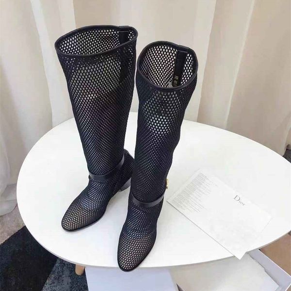 

fashion women's shoes with high heels hollow mesh fabric fashion long tube leisure outdoor travel street breathable daily wear, Black