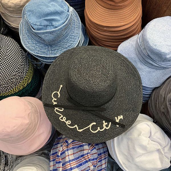 

hat 2020 summer straw with bow and big eaves, Blue;gray