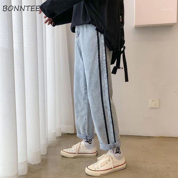 

men's jeans men side-striped plus size 3xl solid zipper spring-autumn fashion chic casual harajuku vintage streetwear ulzzang ins1, Blue