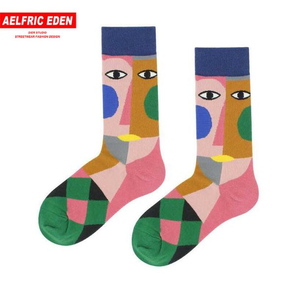 

men's socks hip hop funny print color block happy men 2021 compression sock fashion crew casual cotton, Black