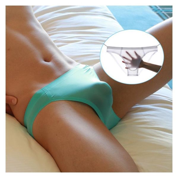 

seamless men's underwear fashion ice silk briefs summer thin section breathable man nylontransparent underwear1, Black;white