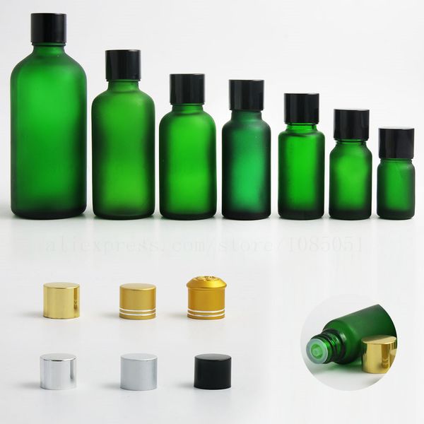 20 x Viaggio Vuoto Vuoto Gressato Green Verde Blood Bottle Container Vial Tamper Evidident Black Gold Gold Cappuccio argento 5 10 15 30 50 100 ml