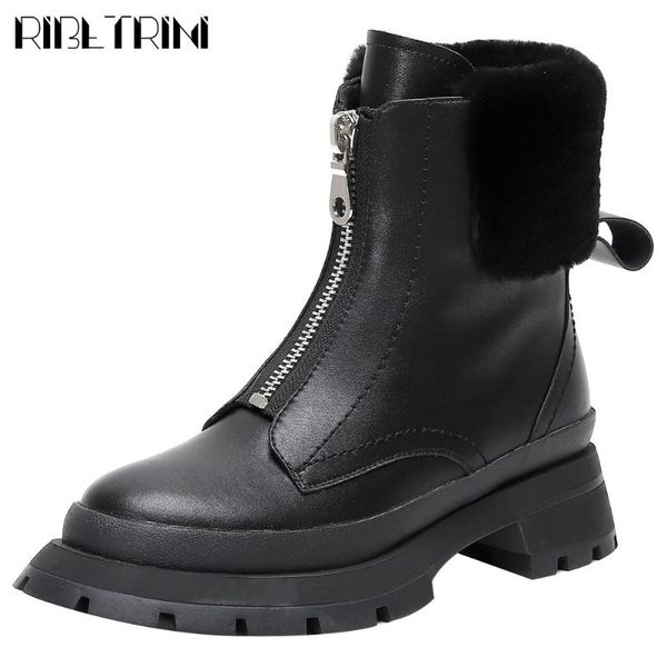 

ribetrini new female zipper chunk heel mid calf short plush shoes punk motorcycle women boots winter boots, Black