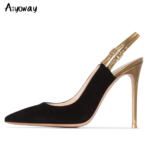 

dress shoes aiyoway plus big size black fashion high heel spring summer pointed toe buckle strap lady women pumps